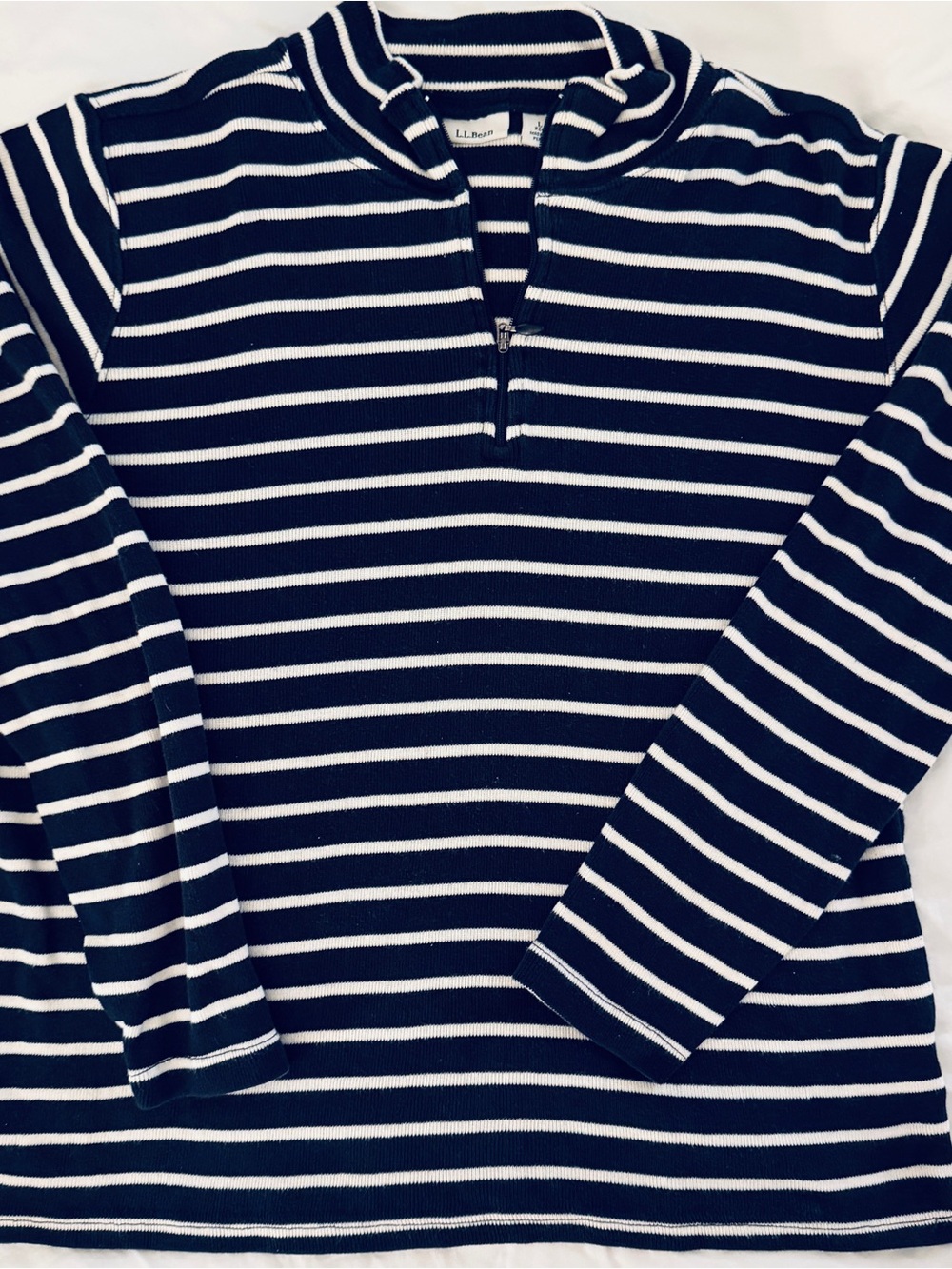 L.L. Bean Women’s Navy & White Striped Quarter-Zip Sweater